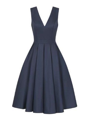 Dorothy Perkins *chi Chi London Navy V-neck Midi Skater Dress