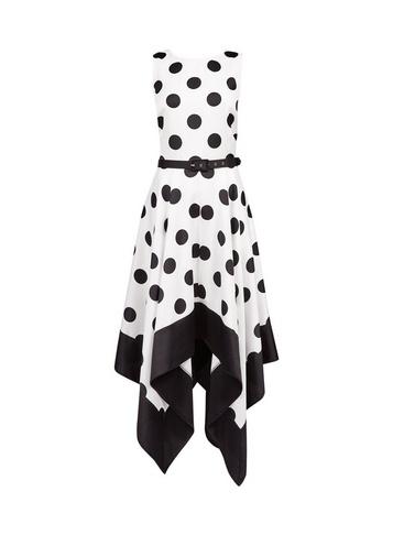 *luxe Ivory Spot Print Hanky Hem Skater Dress