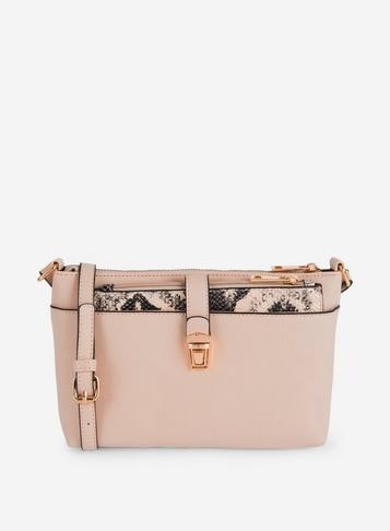 Dorothy Perkins Nude Snake Print Pushlock Cross Body Bag