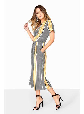 Dorothy Perkins *girls On Film Mustard Black Stripe Jumpsuit