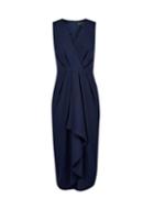 *luxe Navy Pleated V-neck Dress