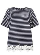 Dorothy Perkins Dp Curve Navy Stripe Lace Hem T-shirt