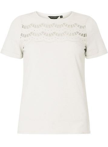 Dorothy Perkins Ivory Scallop Trim Sleeve T-shirt