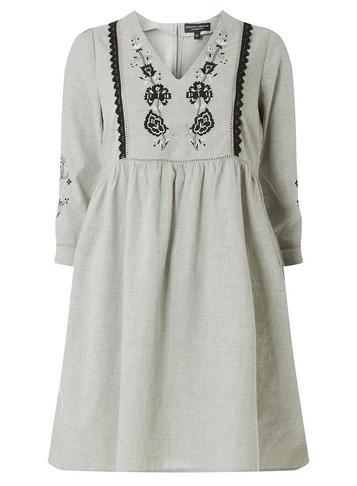 Dorothy Perkins Grey Embroidered Smock Dress
