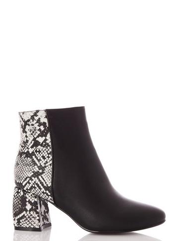 *quiz Black Faux Leather Snake Print Heel Ankle Boots