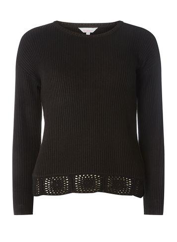 Dorothy Perkins Petite Black Crochet Hem Jumper