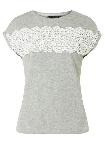 Dorothy Perkins Grey Broderie Yoke T-shirt