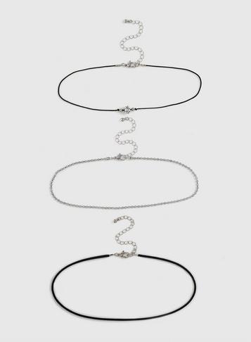Dorothy Perkins Black 3 Row Cord Rhinestone Choker