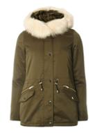 Dorothy Perkins Olive Green Detachable Fur Hooded Parka