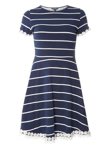Dorothy Perkins Blue Stripe Daisy Trim Dress