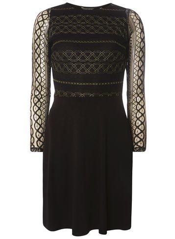 Dorothy Perkins Black Gold Lace Fit And Flare Dress