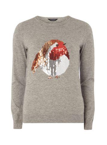 Dorothy Perkins Grey Sequin Robin Jumper