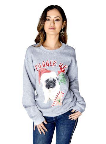 Dorothy Perkins *girls On Film Grey Christmas Pug Jumper