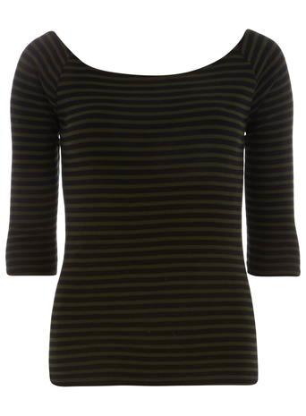 Dorothy Perkins Green Stripe Rib Bardot Top
