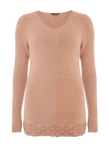 Dorothy Perkins Pink Lace Hem V Neck Jumper