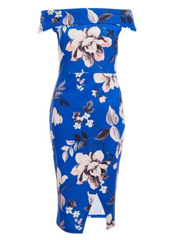 *quiz Royal Blue And Pink Bardot Midi Bodycon Dress