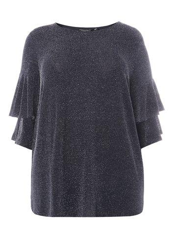 Dorothy Perkins Dp Curve Navy Double Layer Sleeve Shimmer Top
