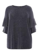 Dorothy Perkins Dp Curve Navy Double Layer Sleeve Shimmer Top