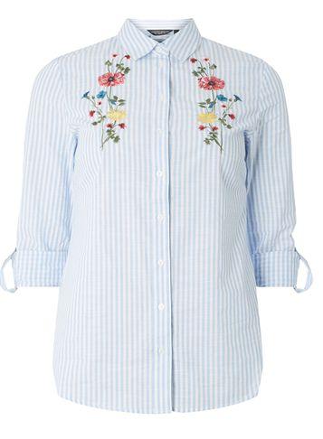 Dorothy Perkins Blue And White Striped Floral Embroidered Shirt