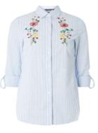 Dorothy Perkins Blue And White Striped Floral Embroidered Shirt