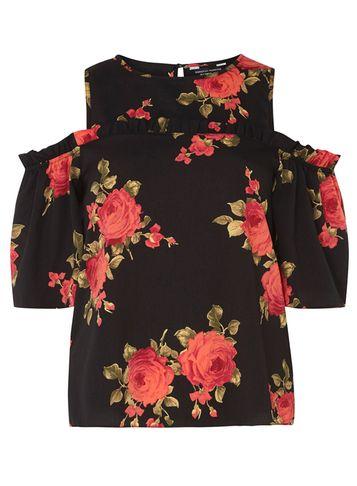 Dorothy Perkins Black Rose Floral Cold Shoulder Top