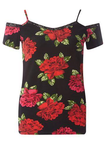 Dorothy Perkins Black Rose Print Cold Shoulder Top