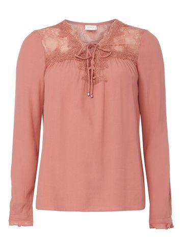 Dorothy Perkins *vila Orange Long Sleeve Lace Trim Blouse