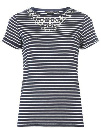 Dorothy Perkins Navy Stripe Bling Yoke T-shirt