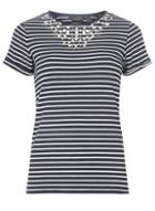 Dorothy Perkins Navy Stripe Bling Yoke T-shirt