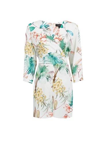 Dorothy Perkins White Tropical Print Wrap Playsuit