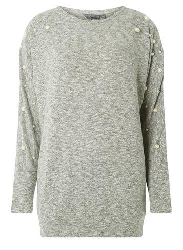 Dorothy Perkins *tall Grey Marl Pearl Sleeve Brushed Jumper