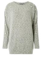 Dorothy Perkins *tall Grey Marl Pearl Sleeve Brushed Jumper