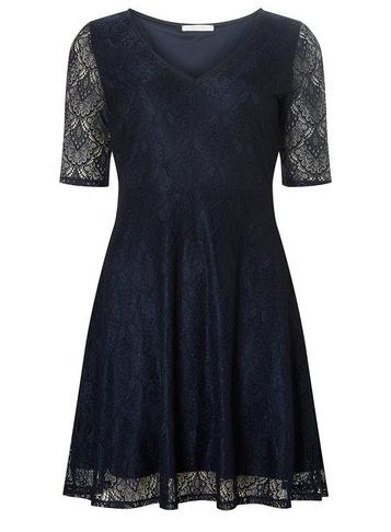 *vila Navy Lace Short Sleeve Skater Dress