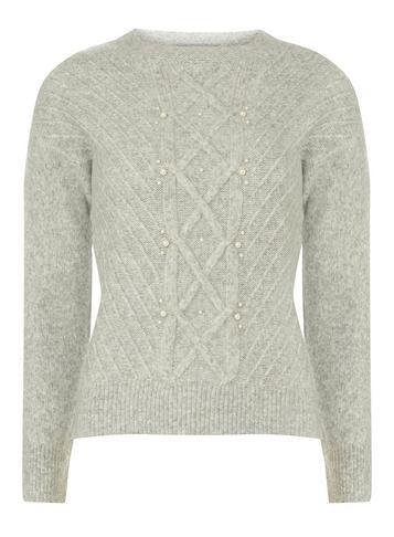 Dorothy Perkins Petite Grey Cable Knitted Jumper