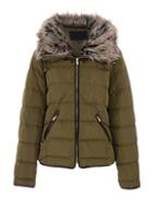 Dorothy Perkins *quiz Khaki Faux Fur Zip Jacket