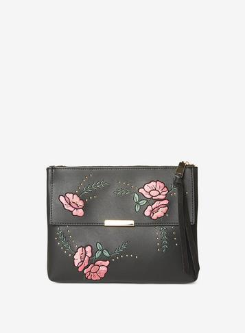 Dorothy Perkins Black Embroidered Cross Body Bag