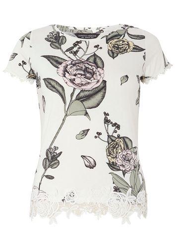 Dorothy Perkins Ivory Floral Rose Lace Hem Tee