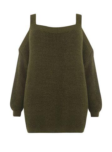 Dorothy Perkins Dp Curve Khaki Cold Shoulder Strap Jumper