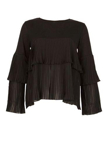 Dorothy Perkins *blue Vanilla Black Pleated Tiered Top