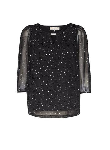 *billie & Blossom Petite Black Spot Print Trim Blouse