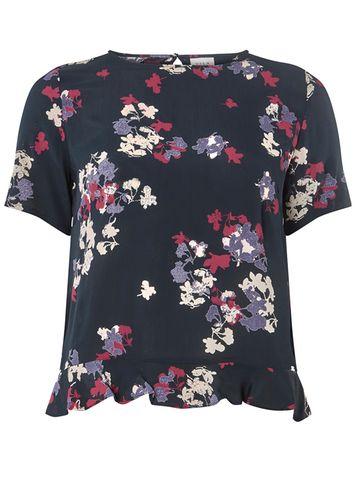 Dorothy Perkins *vila Navy Floral Peplum Hem Top