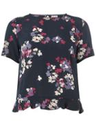 Dorothy Perkins *vila Navy Floral Peplum Hem Top