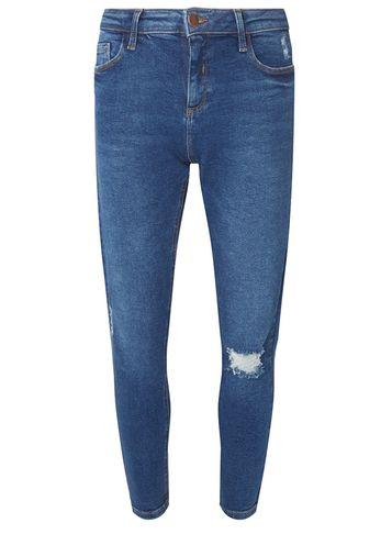 Dorothy Perkins Washed Indigo Premium 'darcy' Rip Knee Ankle Grazer Jeans
