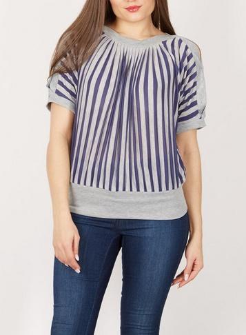 *izabel London Grey Striped Batwing Top