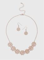 Dorothy Perkins Rose Gold Flower Necklace And Earrings Set