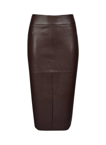 Dorothy Perkins Petite Brown Pu Midi Skirt
