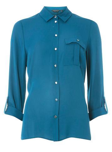 Dorothy Perkins Teal Pocket Roll Sleeve Shirt