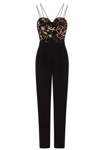 Dorothy Perkins *girls On Film Black Embroidered Jumpsuit