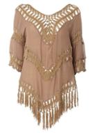 Dorothy Perkins *izabel London Brown Crochet Fringed Top