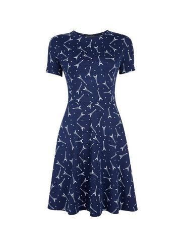 Dorothy Perkins Navy Short Sleeve Eiffel Tower Print Fit And Flare Dress